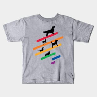 Cosmic Rainbow Dogs - Stripes and Black Silhouettes Kids T-Shirt